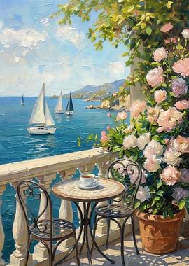 Balcony View of Sailboats and Roses