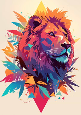 Vibrant Geometric Lion Portrait