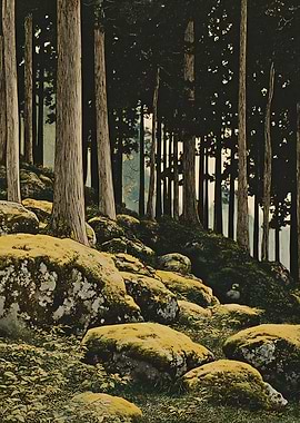Mossy Rocks in a Japanese Forest