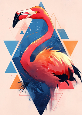 Vibrant Flamingo with Geometric Background