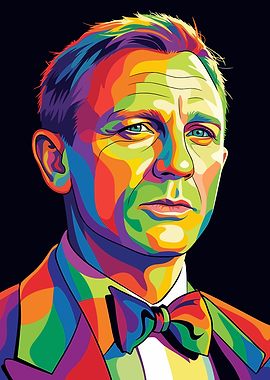 Colorful Portrait of Daniel Craig as James Bond