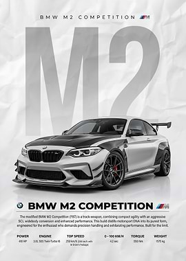 white race BMW M2 Competition Poster