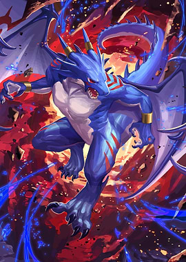 Blue Dragon in Fiery Battle