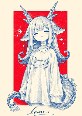 Cute Dragon Girl with Stars