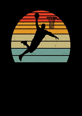 Basketball Player Dunking Retro Sunset