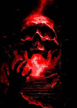 Fiery Skull with Glowing Orb