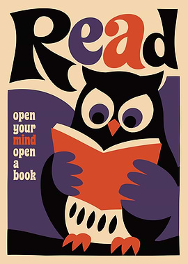 Retro Reading Owl Poster