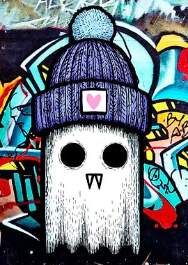 Cute Ghost Wearing a Beanie