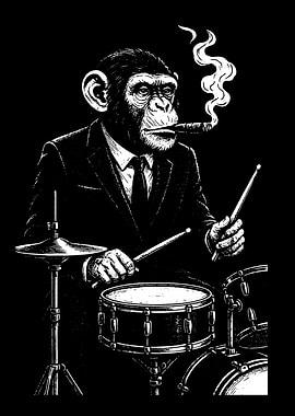 Chimpanzee Drummer Smoking Cigar