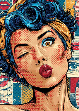 Retro Pop Glamour Wink Portrait Wall Art