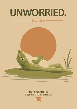 Unworried Frog Poster – Minimalist Zen Relaxation Wall Art
