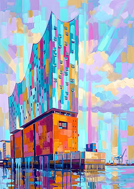 Vibrant Cityscape Painting - Hamburg Elbphilharmonie