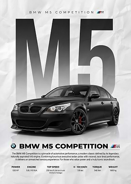 Matte Black BMW M5 e60 Competition Poster