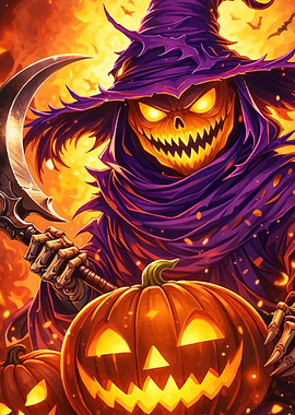 Scary Pumpkin Reaper with Scythe