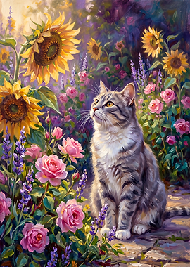 Cat Dreaming Sunlit Garden