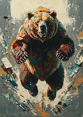 Orange Teal Charging Bear Collage
