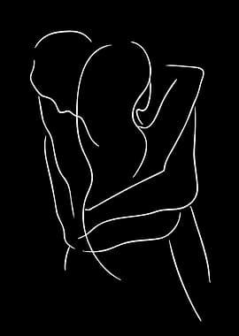 Couple Hugging Line Art