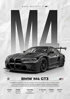 full carbon fiber BMW M4 GT3 Race Car Poster