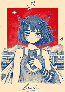 Anime Girl Taking Selfie with Wings