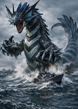 Giant Sea Dragon Attacks Warships