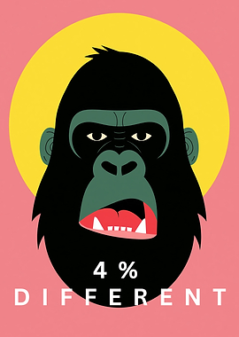 Gorilla with text '4% Different'