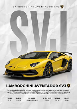 Yellow Lamborghini Aventador SVJ poster