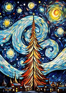 Christmas Tree Under Starry Night Sky
