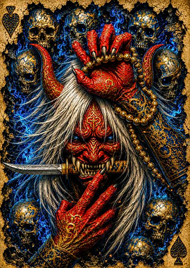 Demonic Oni with Skulls and Spades