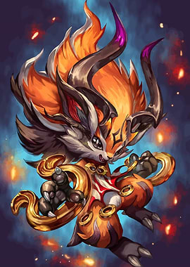 Fiery Fox-like Creature with Horns