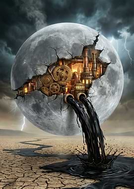 Steampunk Moon Draining Oil