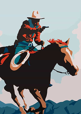 Cowboy Riding Horse with Gun