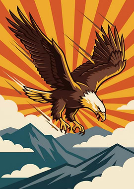 Eagle Soaring Over Mountains Pop Art