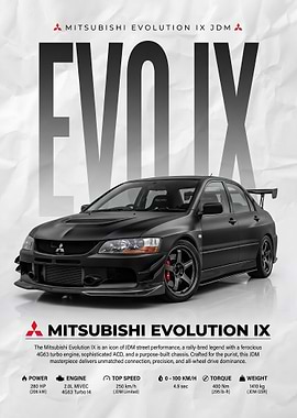 matte black Mitsubishi Evolution IX JDM Poster