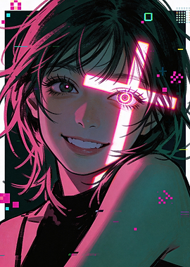 Cyberpunk Anime Girl with Glowing Eye