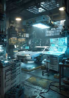 Futuristic Car Repair Garage