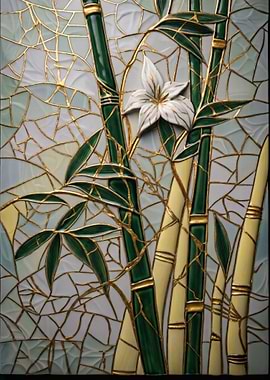 Bamboo and White Flower Mosaic