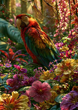 Vibrant Macaw in a Lush Tropical Garden