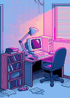 Retro Pixel Art Computer Desk Setup