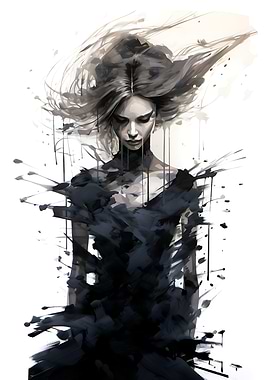 Ink Splatter Woman Portrait