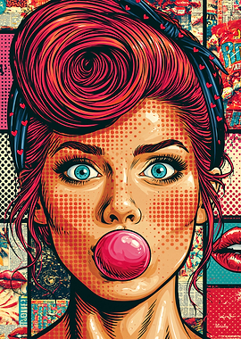 Retro Pop Glamour Bubblegum Portrait Wall Art