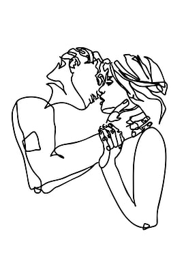 Couple's Embrace Line Art