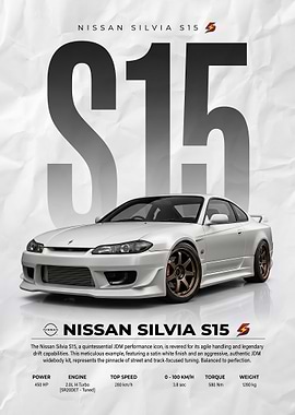 matte white Nissan Silvia S15 Poster