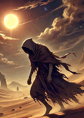 Figure in a desert landscape