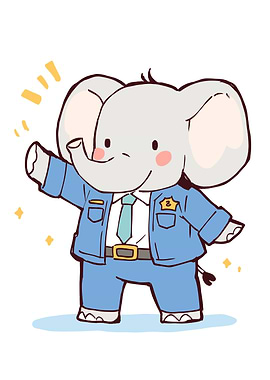 Cute Elephant Police Officer Waving