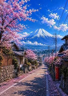 Mount Fuji and Cherry Blossoms Village
