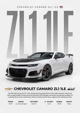 white Chevrolet Camaro ZL1 1LE poster