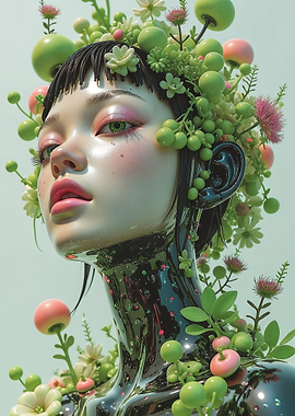 Surreal Floral Robot Portrait