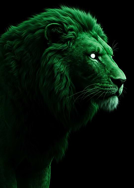 Green Lion with Glowing Eyes