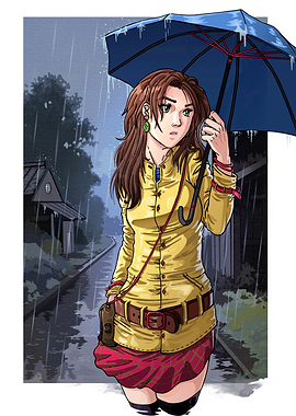 Girl with Umbrella in the Rain