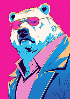 Polar Bear Wearing Sunglasses and Jacket